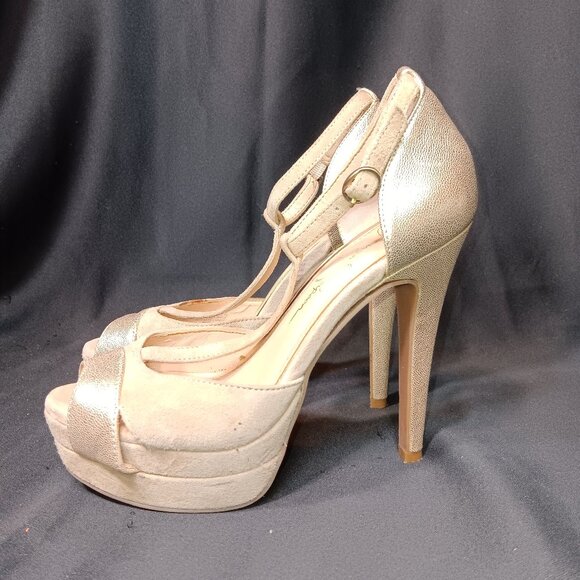Jessica Simpson Platform Stiletto Beige And Gold Heels Size 5.5 {CH} - Picture 3 of 9